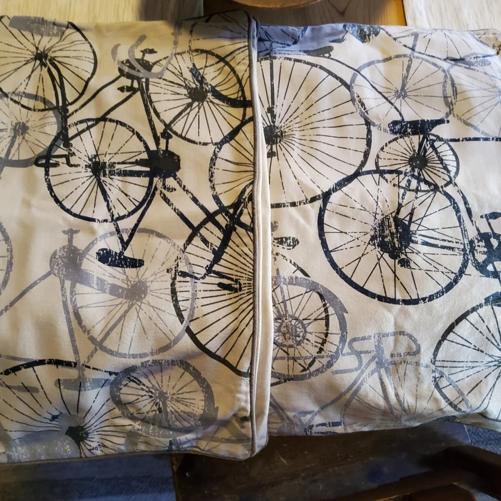 Restoration Hardware Bicycle Print Pillow Shams Set of 2 EUC